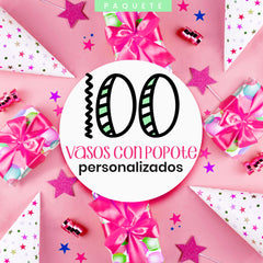 paquete de 100 vasos con popote personalizados
