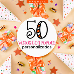 paquete de 50 vasos con popote personalizados